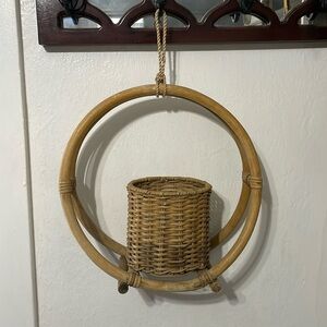 Vintage Hanging Plant Holder Woven Boho Rattan
Wicker Bamboo Planter Vtg Decor